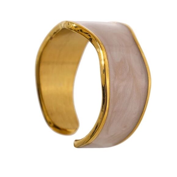 White Oil Painting Enamel Ring - Gold-Plated, Adjustable - Picture 6 of 10